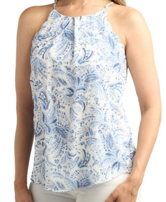 BCX Juniors' Printed Scalloped-Edge Chiffon Jacquard Halter Top