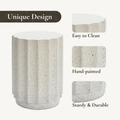 Outdoor Side Table, 18'' Cement Accent End Tables for Patio, Garden Small Decorative Stool