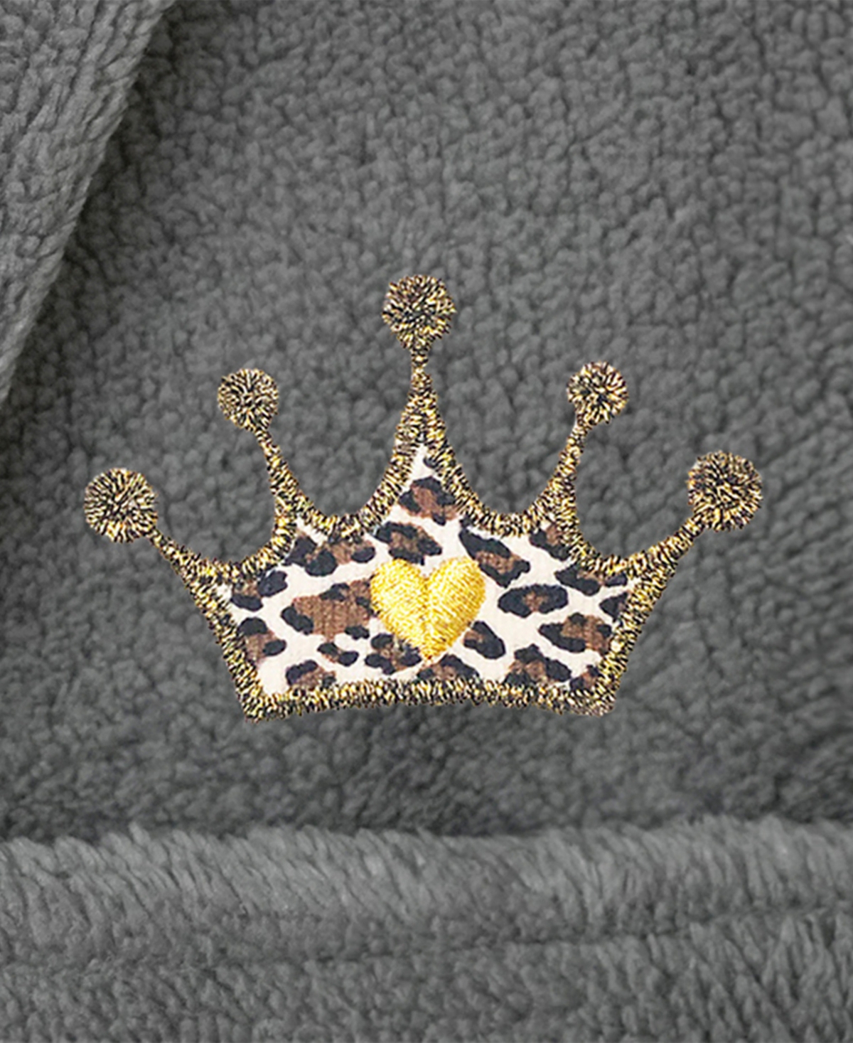 Linum Home Kids Cheetah Crown Super Plush Double Brushed Hooded Bathrobe In Grey