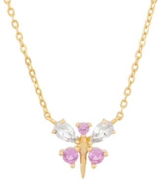 2-Pc. Set Lab Created Pink Sapphire (1/2 ct. t.w.) & Lab Created White Sapphire (1-1/20 ct. t.w.) Dragonfly Pendant Necklace & Matching Hoop Earrings in 14k Gold-Plated Sterling Silver