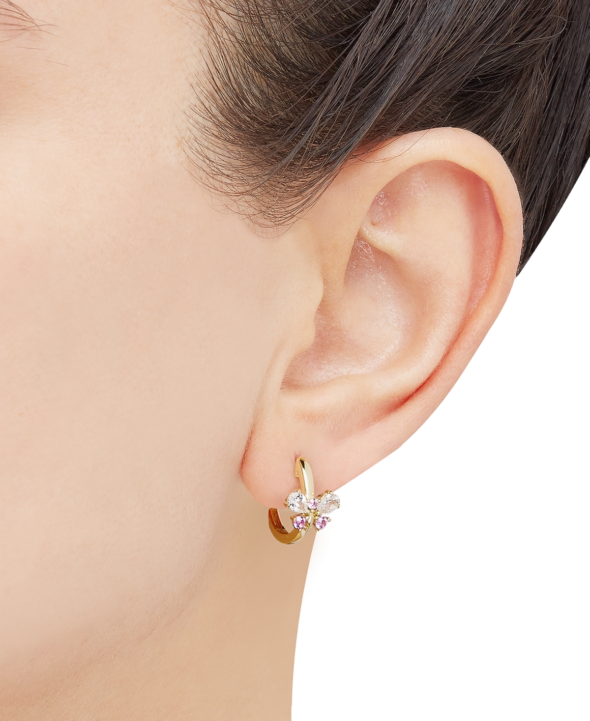 Shop Macy's 2-pc. Set Lab Created Pink Sapphire (1/2 Ct. T.w.) & Lab Created White Sapphire (1-1/20 Ct. T.w.) Dr In 14k Yellow Gold Plated Sterling Silver