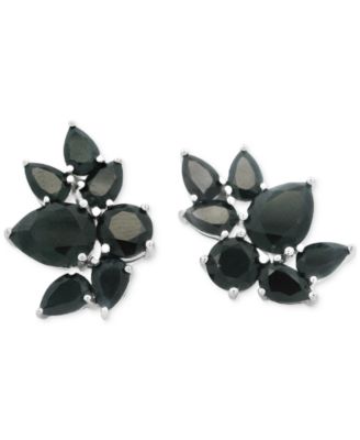 Macy's - Black Sapphire Mixed-Cut Flower Cluster Stud Earrings (11-1/4 ct. t.w.) in Sterling Silver