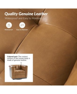 1 Count Gabriel Mid-Certury Modern Genuine Leather Swivel Club Chair