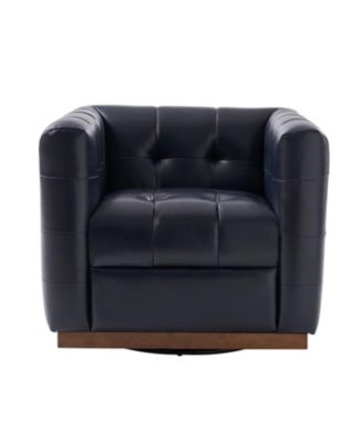 1 Count Gabriel Mid-Certury Modern Genuine Leather Swivel Club Chair