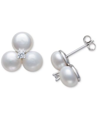 Cultured Freshwater Button Pearl (6-7mm) & Lab-Created Sapphire (1/20 ct. t.w.) Earrings in Sterling Silver         