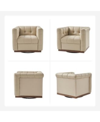 1 Count Gabriel Mid-Certury Modern Genuine Leather Swivel Club Chair