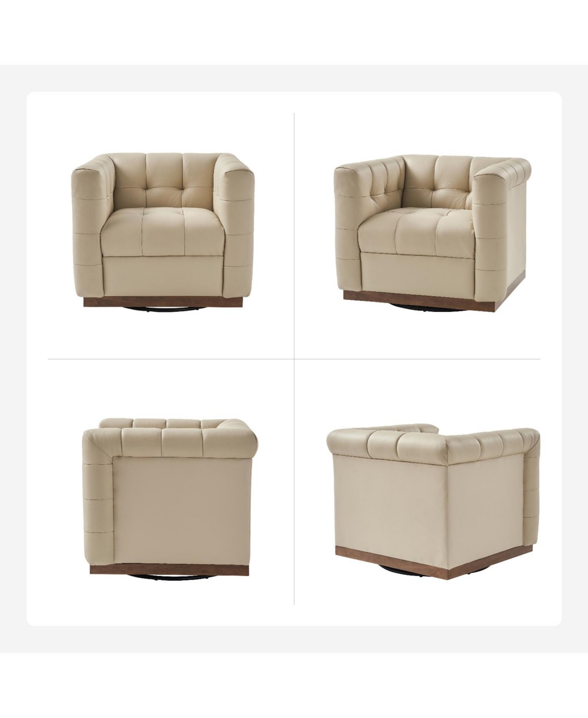 Gabriel Mid-Certury Modern Genuine Leather Swivel Club Chair with