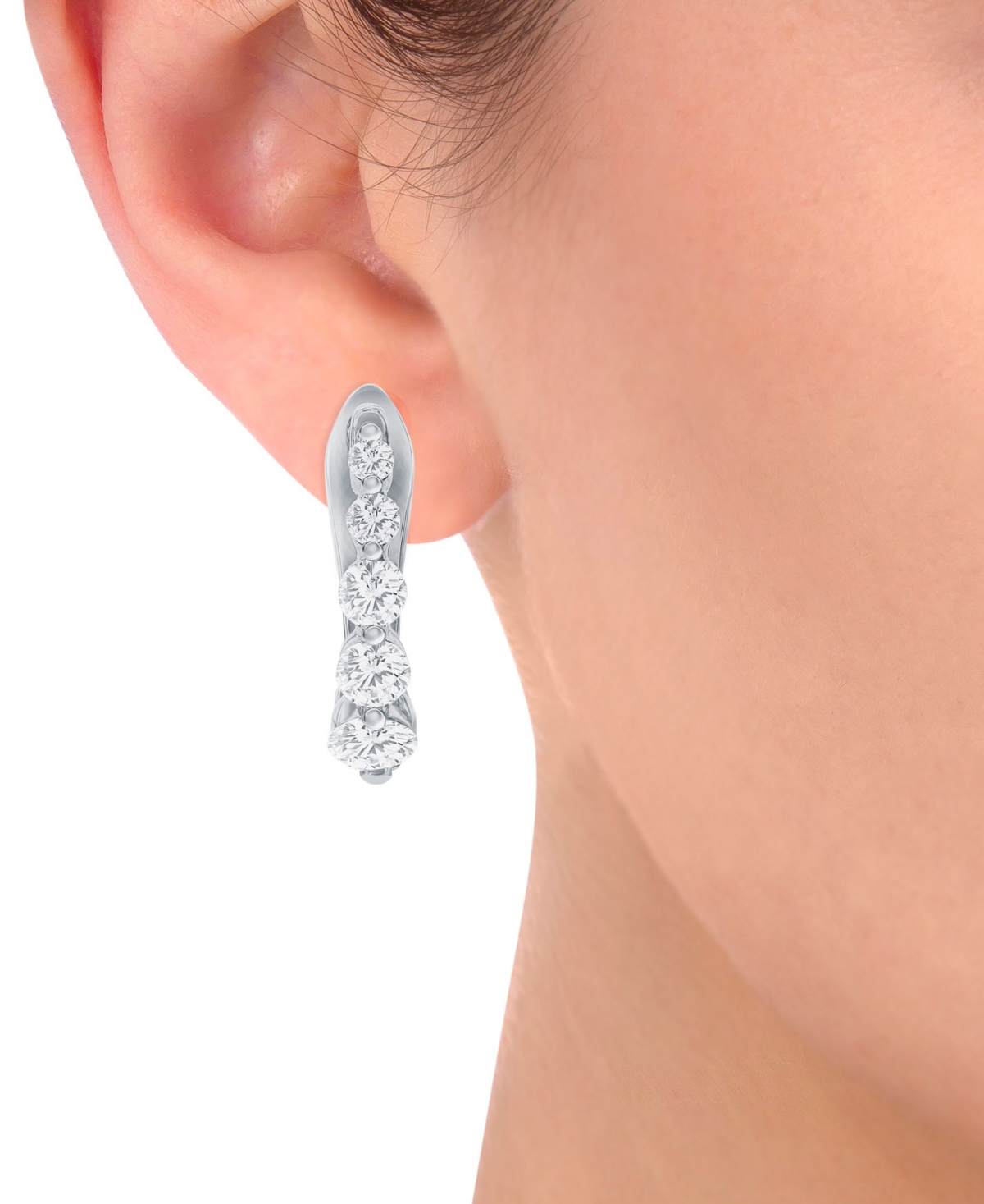 Macy's Diamond Graduated Oval Huggie Hoop Earrings (1/2 Ct. T.w.) In 14k White Or Yellow Gold In White Gold