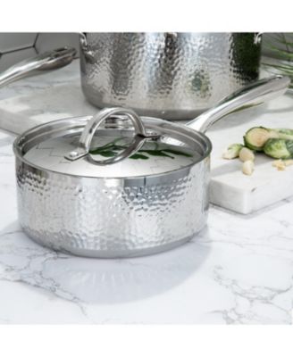 Vintage Tri-Ply 18/10 Stainless Steel, Hammered Saucepan with Lid, 8", 3qt.