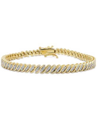 Diamond Triple Row "S" Link Bracelet (1 ct. t.w.) in Sterling Silver or 14k Gold-Plated Sterling Silver
