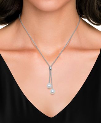 Cultured Freshwater Pearl (8-9mm) Lariat Necklace in Sterling Silver, 18" + 2" extender