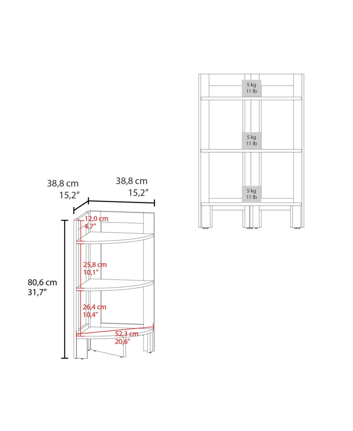 Fm Furniture Gisela Corner Shelf With Three Shelves- White