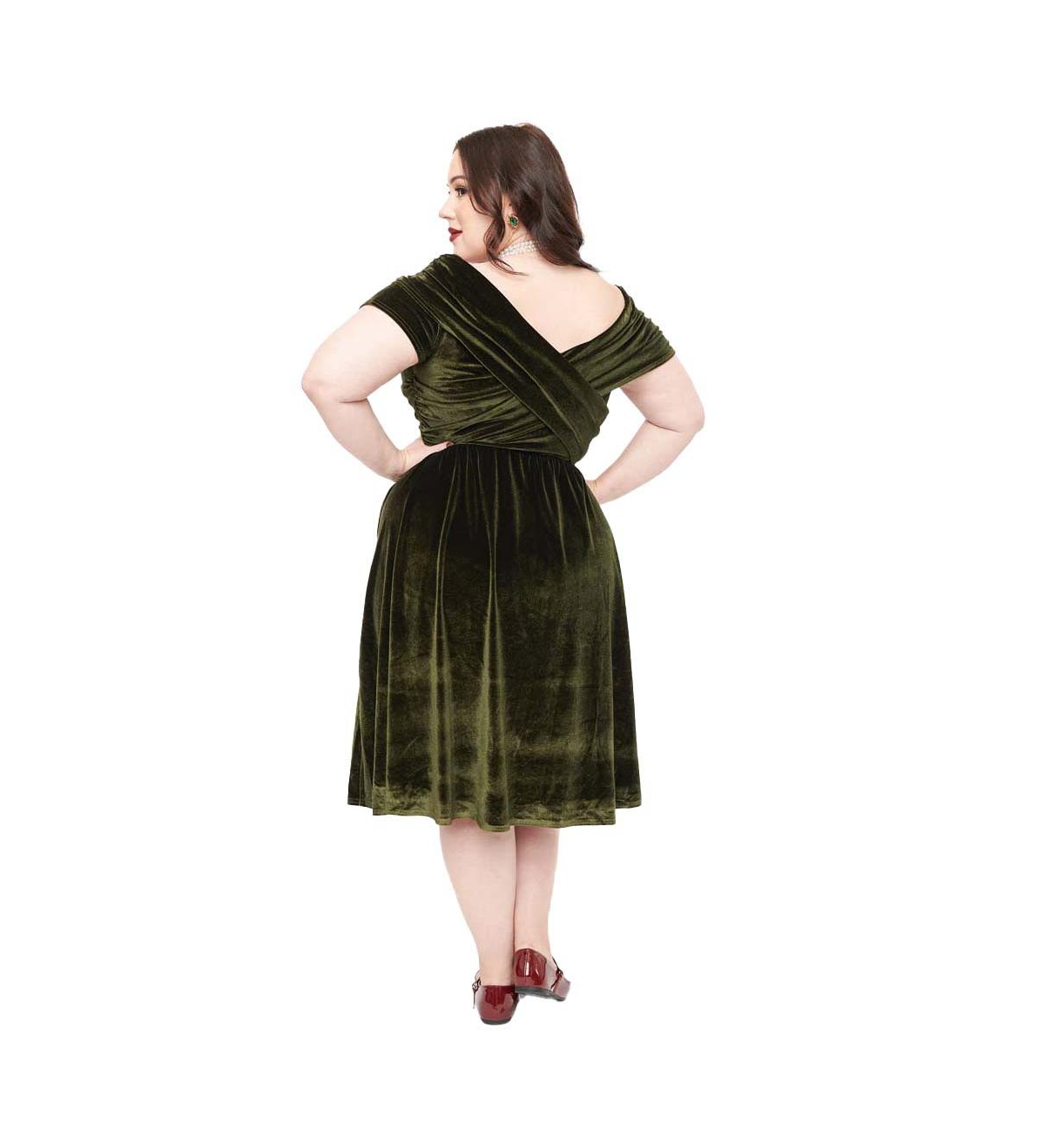 Unique Vintage Plus Size Shirred Off Shoulder Swing Dress