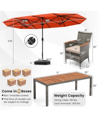 10 Pieces Patio Wicker Dining Set with Double-Sided Patio Umbrella 8 Armchairs