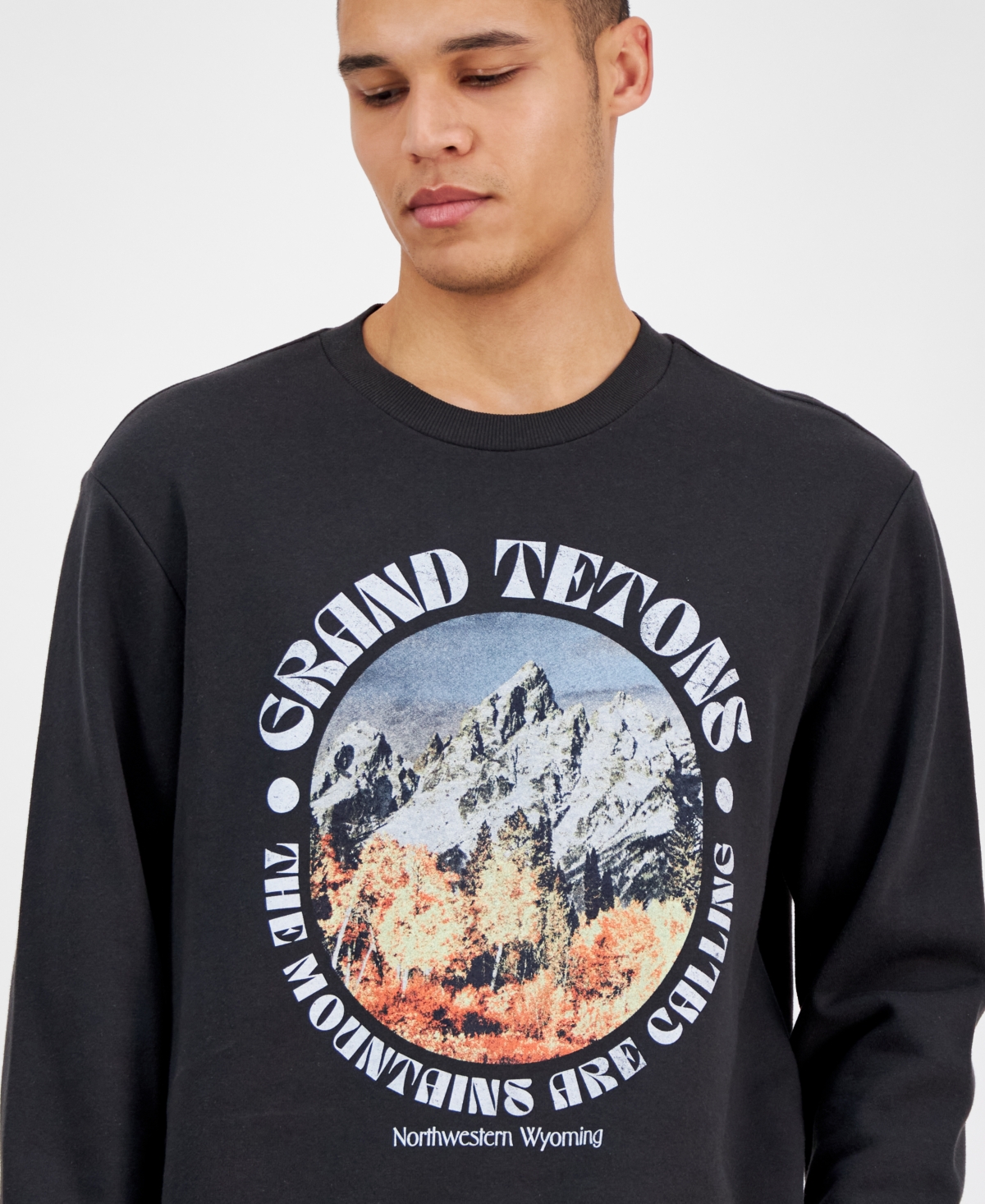 Shop Sun + Stone Men's Grand Tetons Crewneck Sweatshirt, Exclusively At Macy's In Black Shadow