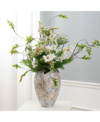 Modern Marble White 12.2-Inch Tall Stoneware Table Vase