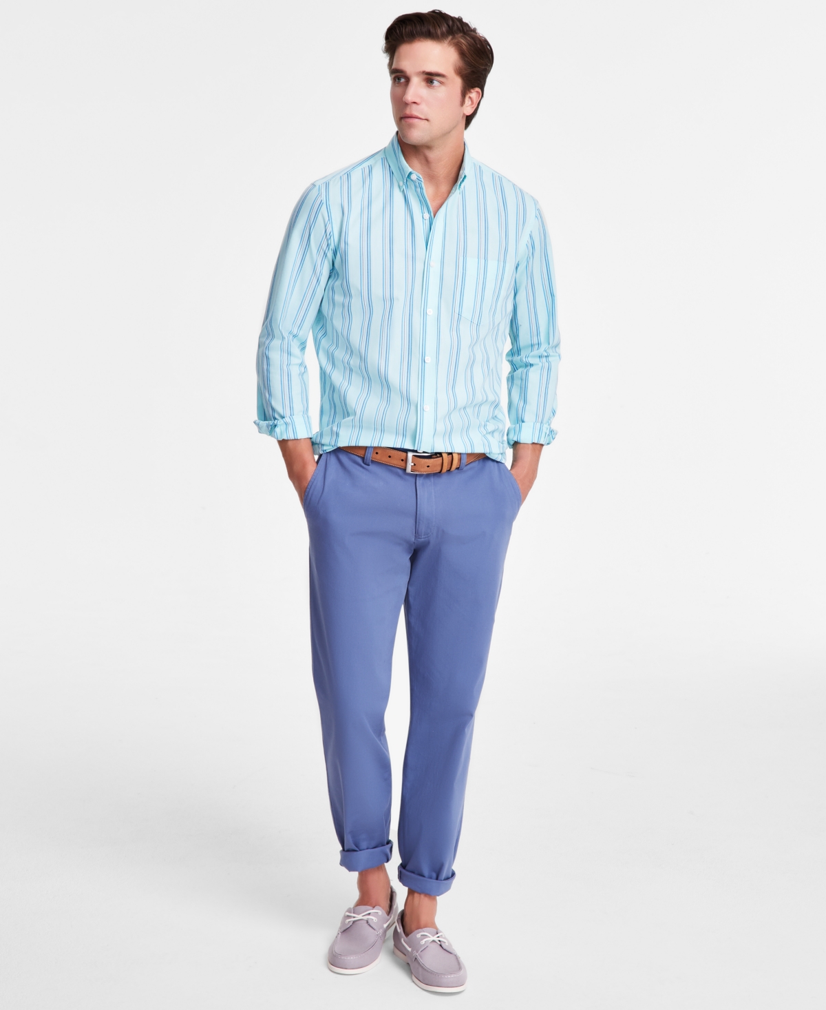 Club Room Men's Alba Stripe Woven Long-Sleeve Button-Down Shirt, Exclusively at Macy's