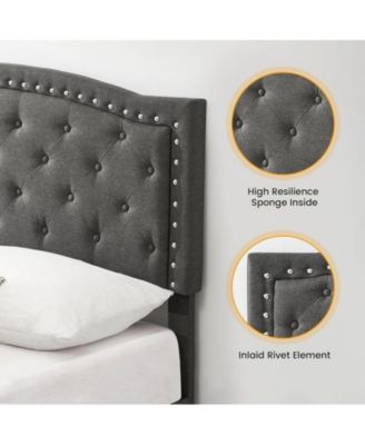 Queen Size Bed Frame with Button Tufted Headboard, Mattress Foundation, Easy Assembly, No Box Spring Needed