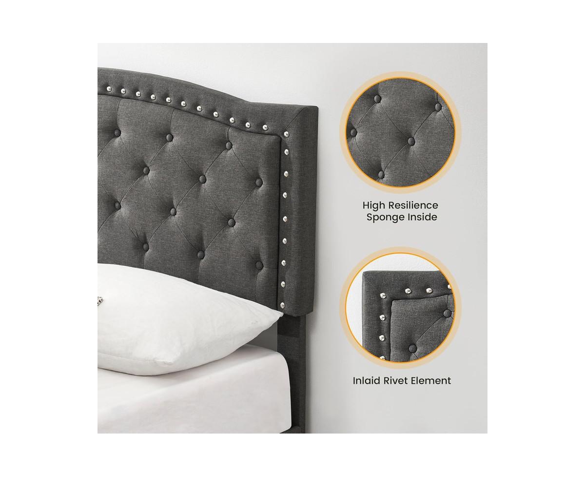 gaomon Size Bed Frame with Button Tufted Headboard, Mattress Foundation, Easy Assembly, No Box Spring Needed