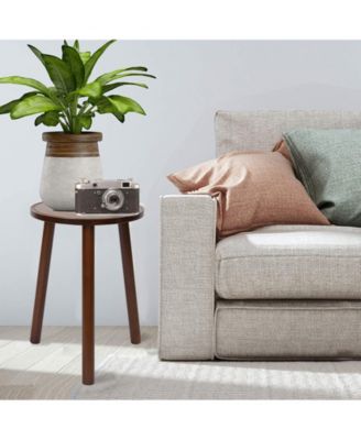 2 Pack Small Round Side Table Mid Century Tripod Plant Holder 16.5in Tall for Home Decor