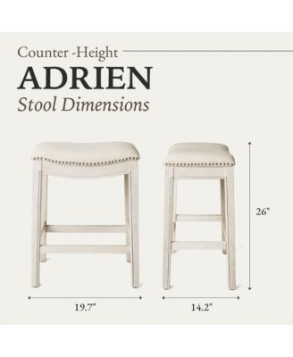 Adrien Saddle Counter Stool in White Oak Finish w/ Natural Fabric Upholstery