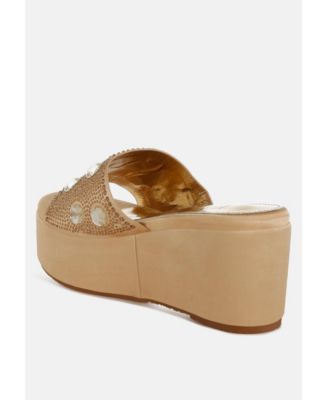 Womens Meta charts Diamante and Rhinestone Flatform Sandals