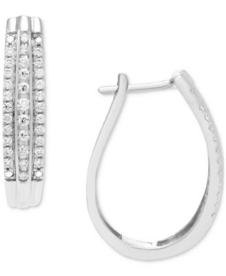 Macy's - Diamond Triple Row Oval Hoop Earrings (1/2 ct. t.w.) in 10k White Gold