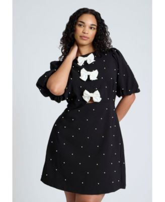 Women's Plus Size Pearl Mini Dress With Bows
