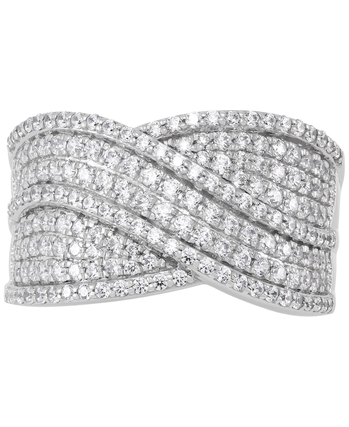 Macy's Diamond Multirow Crossover Statement Band (1 Ct. T.w.) In Sterling Silver In Sterling Silver