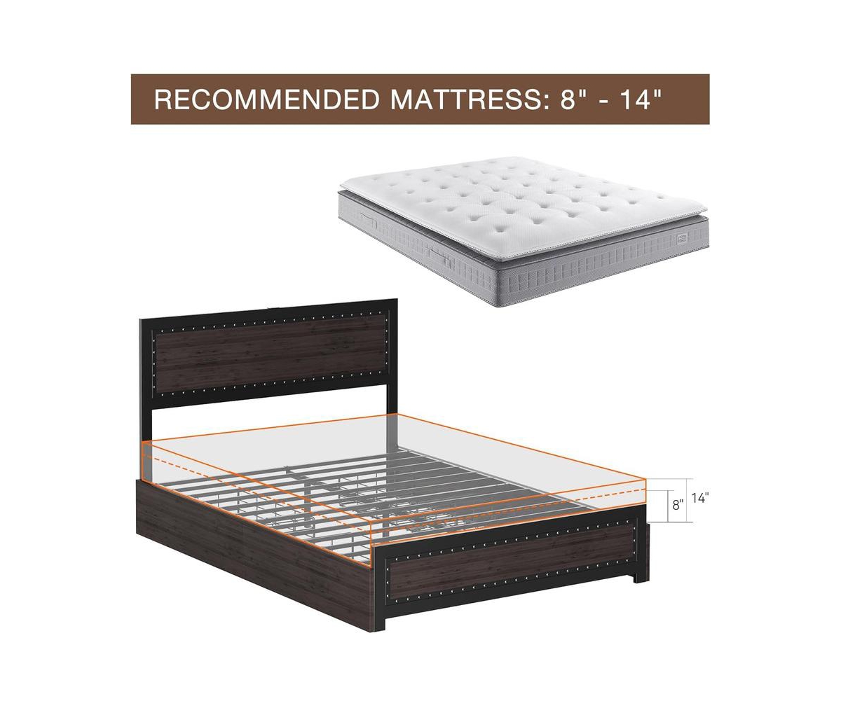 gaomon Bed Frame with Headboard, Industrial Platform Bed Frame with 4 Storage Drawers and Charge Station, Metal Slats Support, No Box Spring Needed