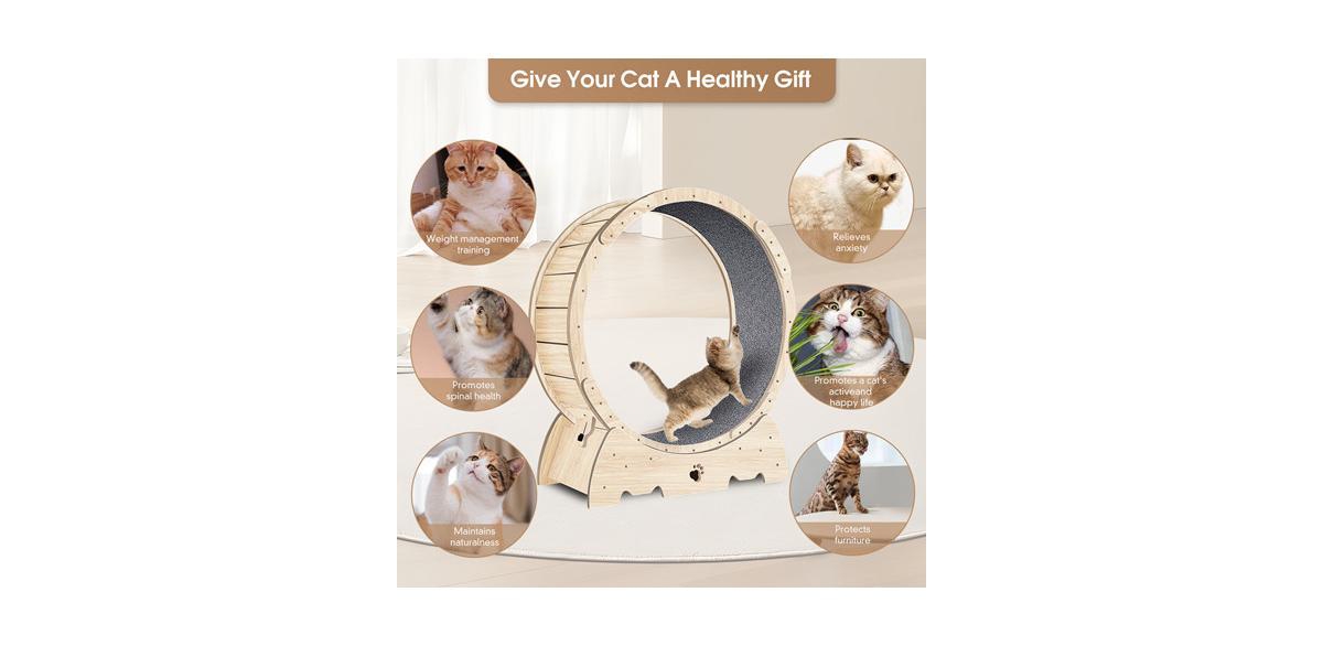 Slickblue Cat Exercise Wheel for Indoor Cats – Carpeted Running Wheel, Fitness Treadmill for Healthy Weight Loss, 37