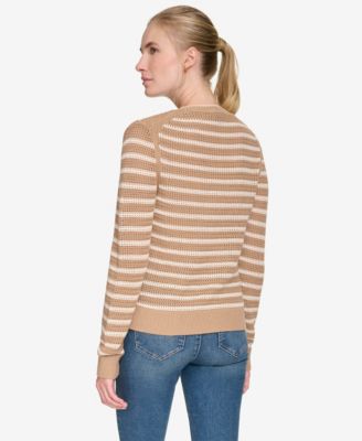 Women's Long Sleeves Pointelle Crew Neck Sweater