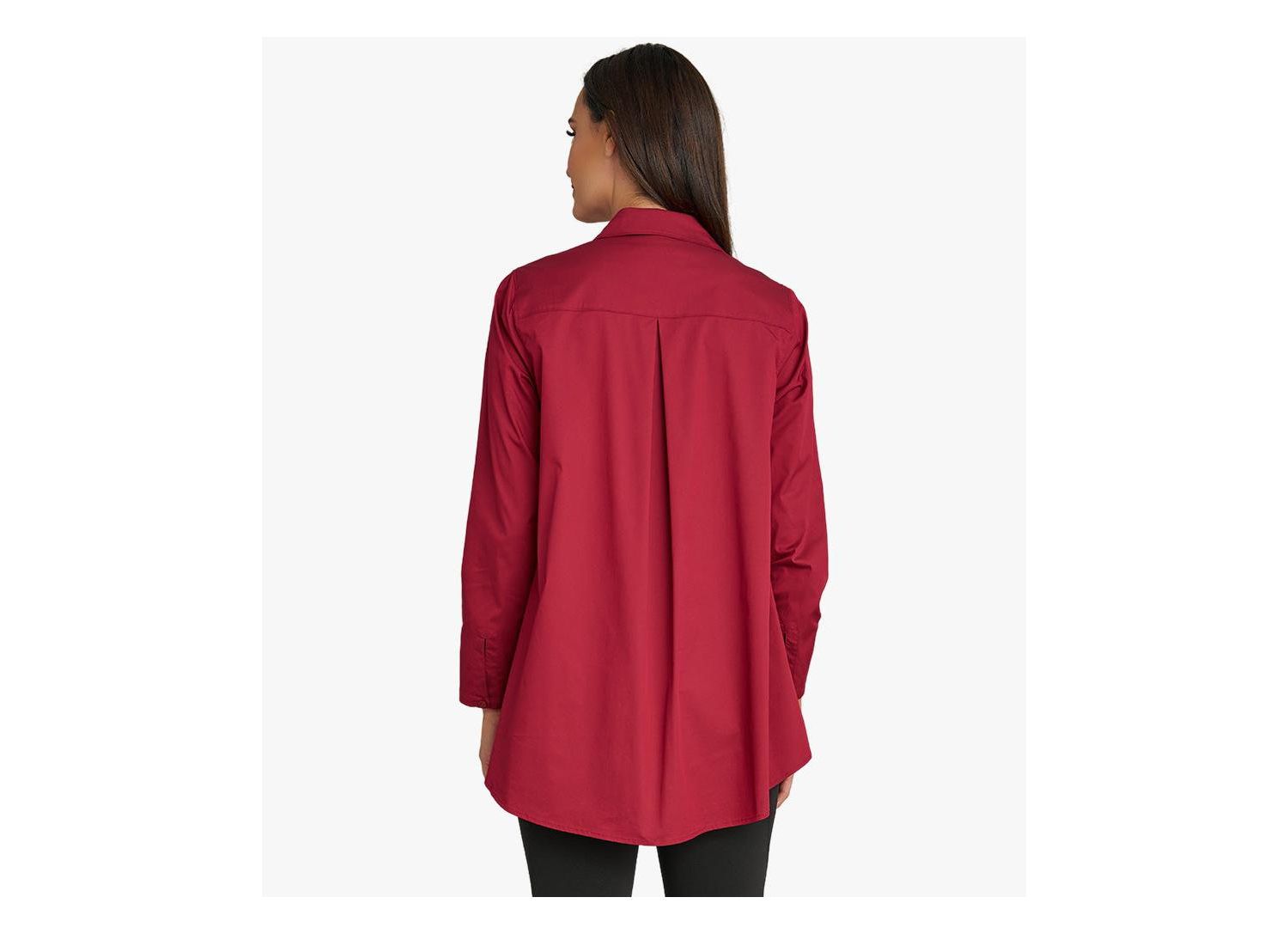 Women's Cotton Poplin Button-Front A-Line Shirt Top Prime Time Tunic