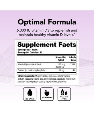 Thera-D 6000 Vitamin D Supplement - 6,000 IU (150 mcg) Vitamin D3 - 90-Day Supply - Immune Support Supplement for Women & Men - Aids Bone & Heart Health - NSF Certified - 90 Tablets
