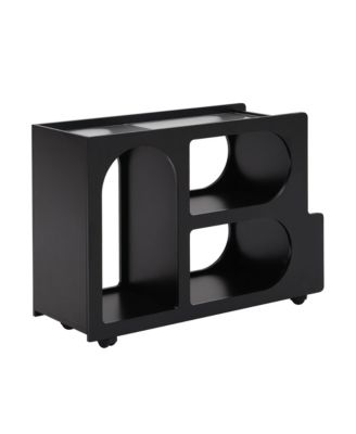 Lockable Mobile End Table with Fluted Tempered Glass