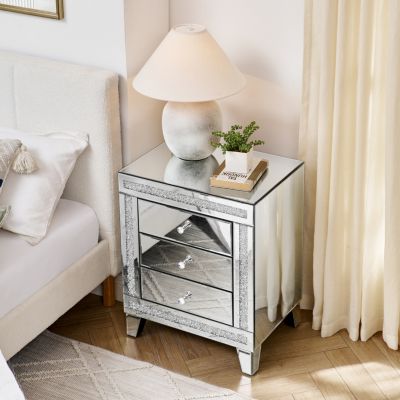 Silver Mirror 3-Drawer Storage Cabinet