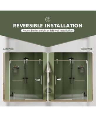 56" -60" W x 70" H Frameless Shower Door, Sliding Shower Door, Premium 5/16" (8mm) Thick Tempered Glass Shower Enclosure with Towel Bar, Double Side Easy Clean Coat, Brushed Nickel Finished With Buffe
