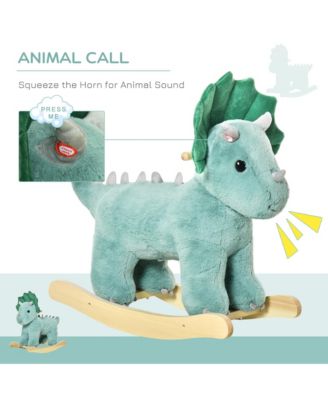 Kids Plush Ride-On Rocking Horse Triceratops-shaped Plush Toy Rocker with Realistic Sounds for Child 36-72 Months Dark Green