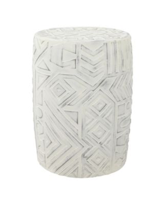 Rafi Southwestern Distressed Concrete Geometric Garden Stool, Round Indoor and Outdoor Patio Accent Side Table Plant Stand