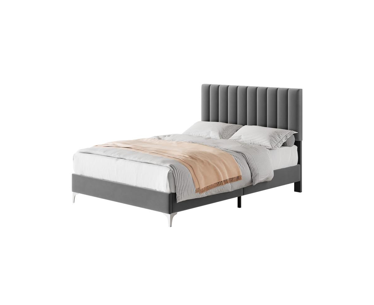 gaomon Bed Frame Modern Velvet Upholstered 11 Inch Bed Frame with Headboard No Box Spring Needed, Gray