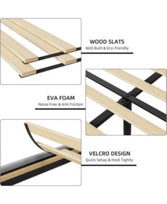 King Size Bed Frame with Charging Ports & Storage Shelf, Upholstered Platform Bed with Wingback Headboard, No Box Spring Needed, Gray