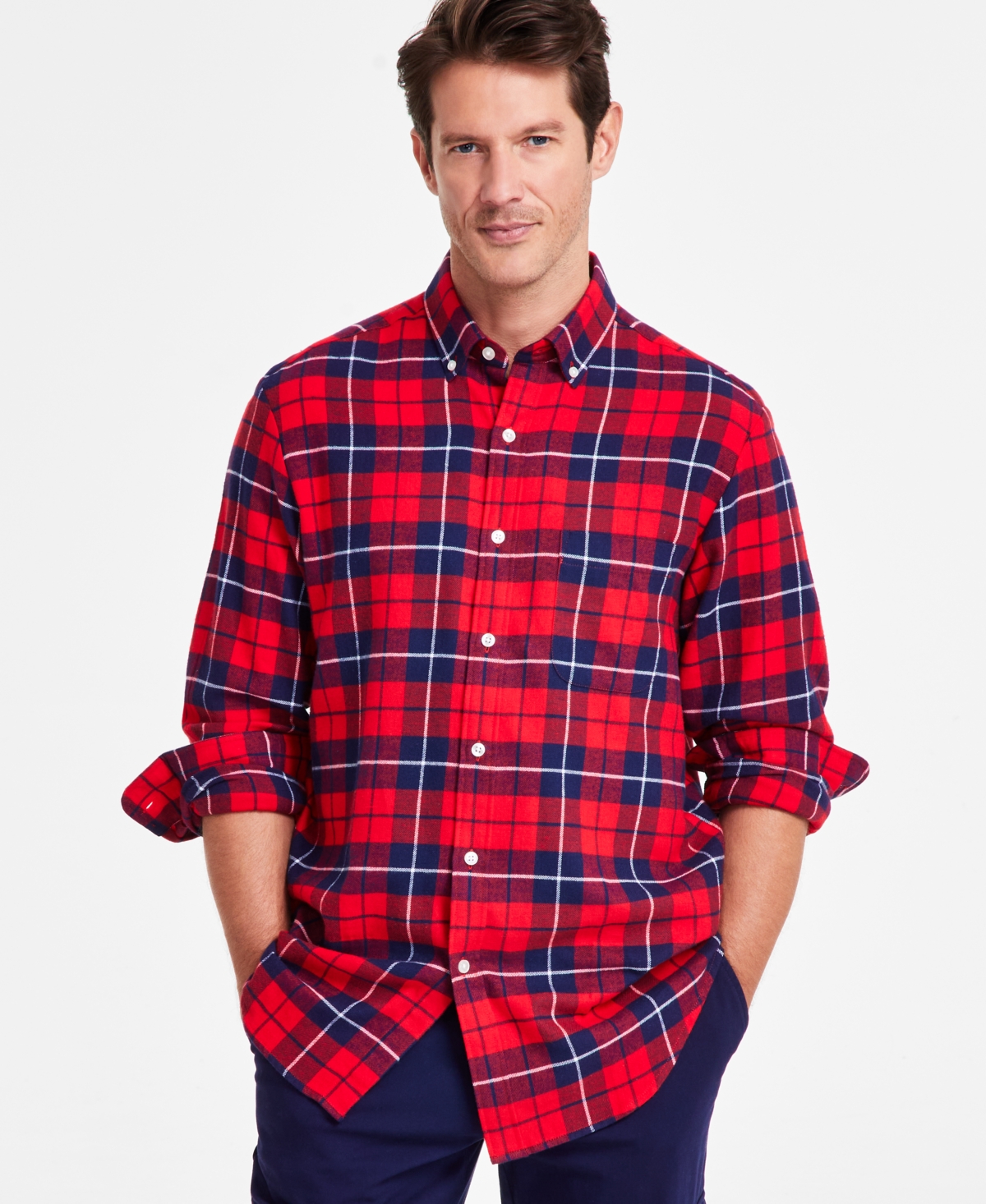 Men's Regular-Fit Plaid Flannel Shirt, Created for Macy's - Carrot Top
