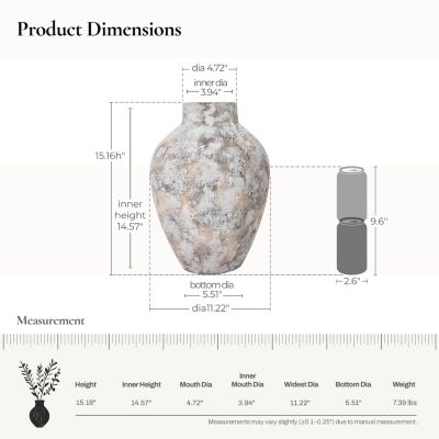 Marble White 15 Inch Tall Stoneware Table Vase