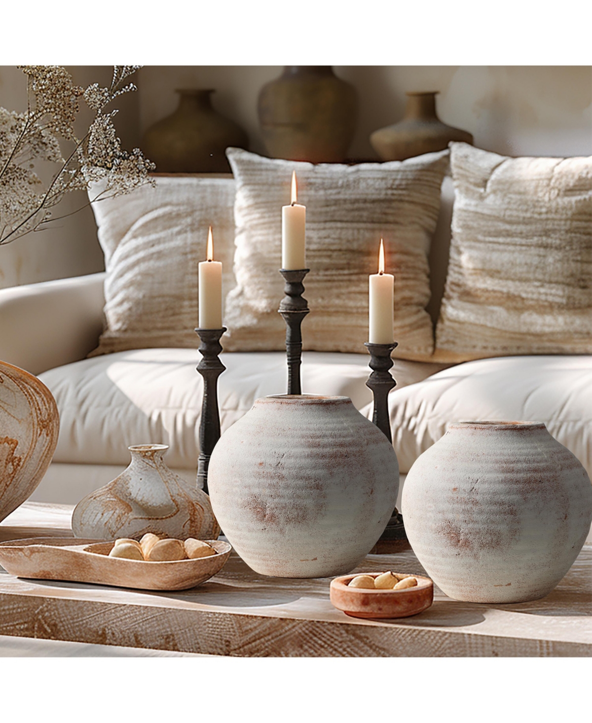 LuxenHome Marble Brown and White 7.5-Inch Tall Terracotta Vase - Marble brown and white
