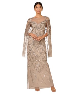 Adrianna Papell Women's Beaded Cape-Sleeve Gown Macy's
