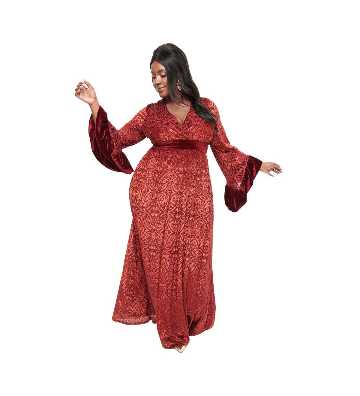Unique Vintage Plus Size Long Sleeve Empire Waist Maxi Dress