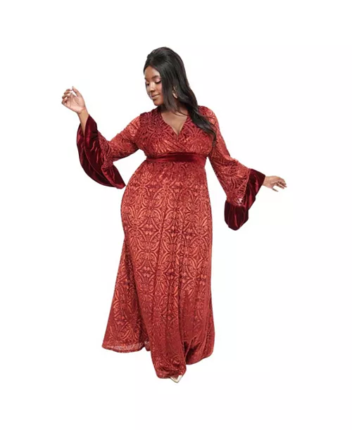 plus size long sleeve empire waist maxi dress