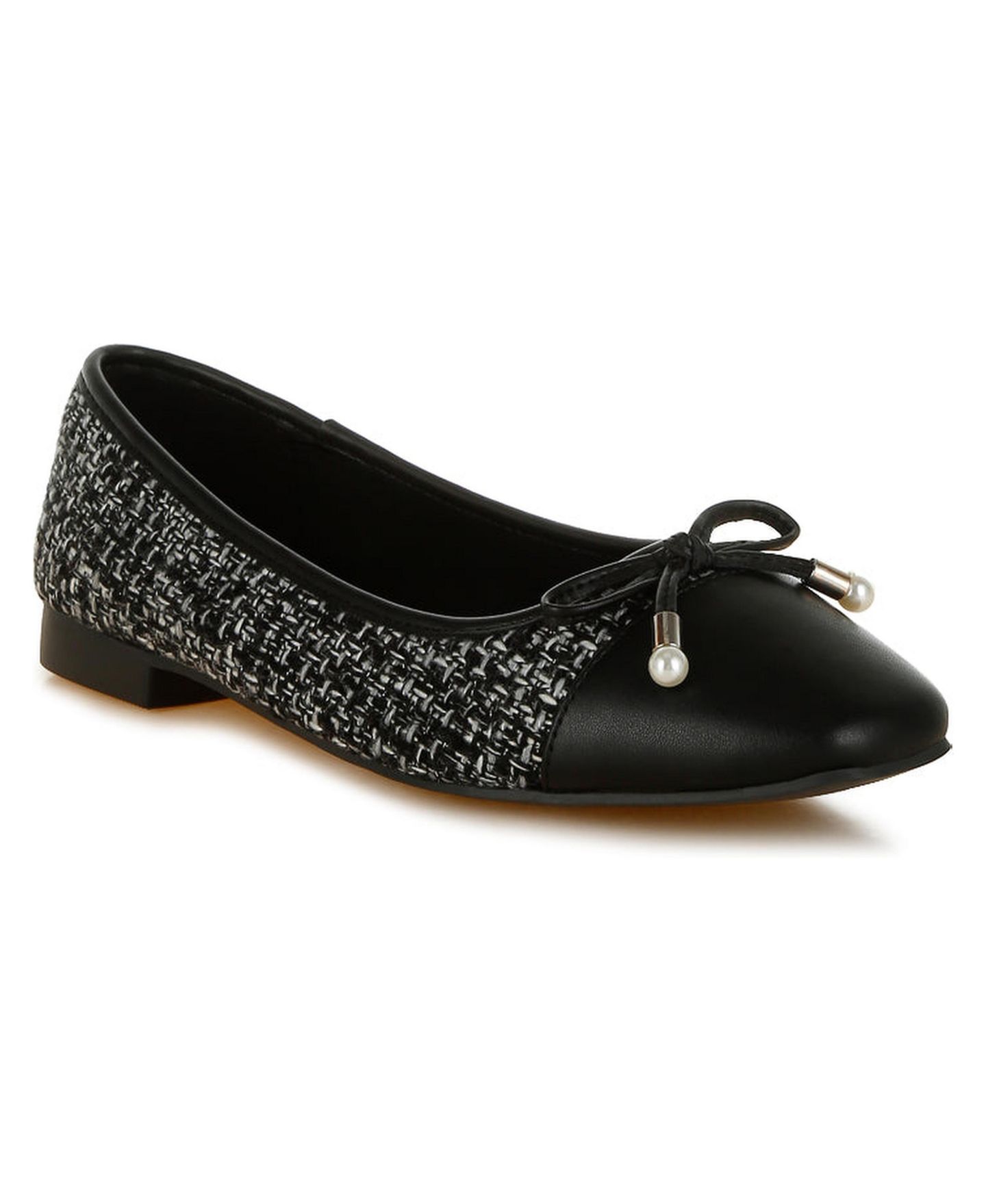 Женские балетки London Rag Acino Boucle Pearl Bow Ballerinas, цвет: Чёрный гладкий — фото 2