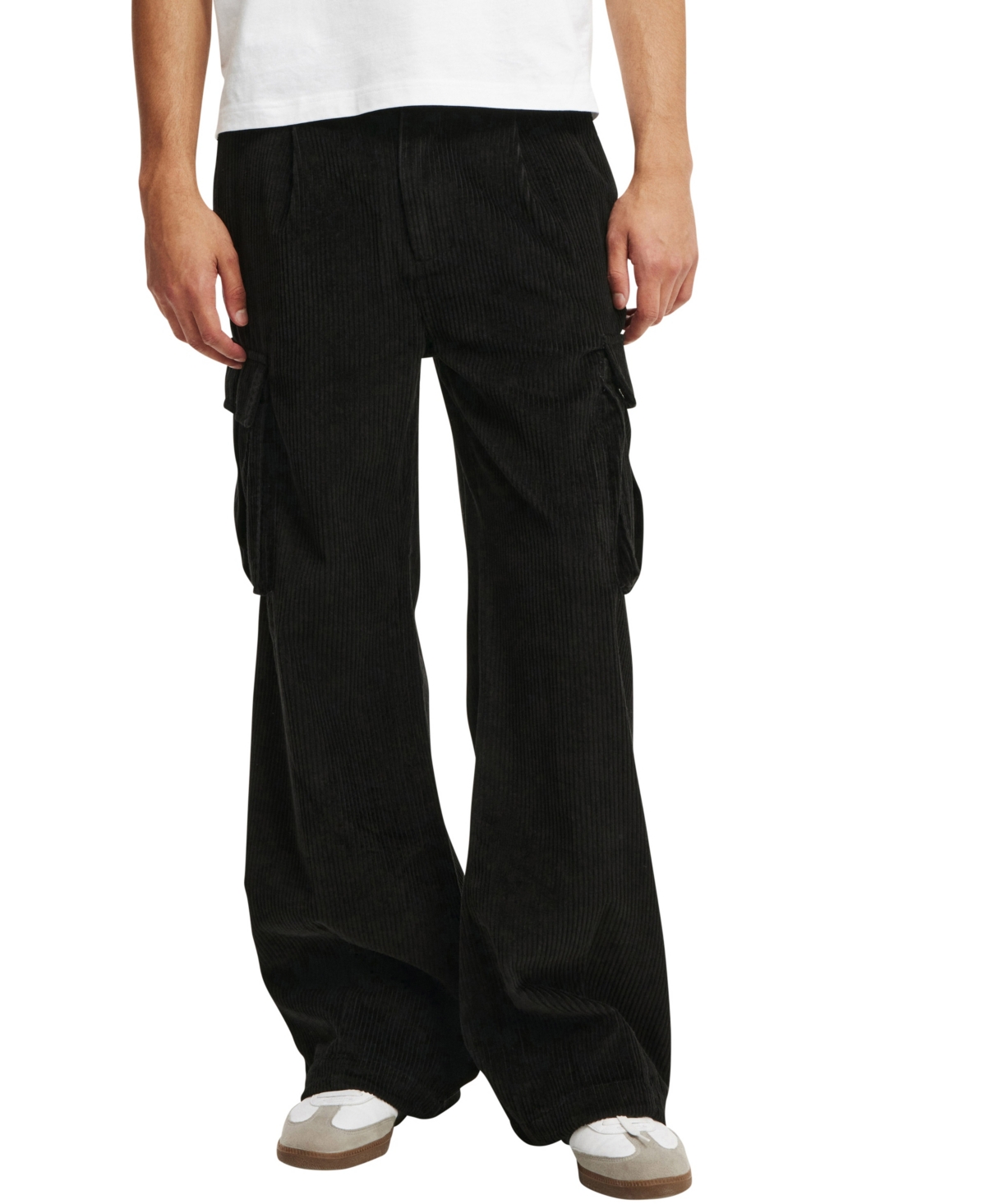 Shop Cotton On Men's Baggy Pleat Cargo Pant In Black Cord