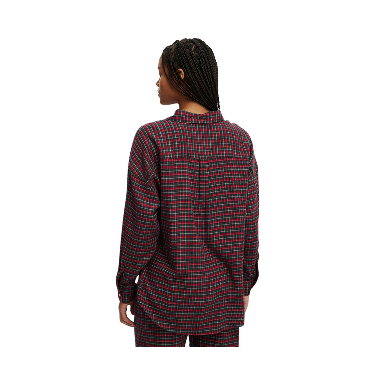 Cotton On Women's Flannel Boyfriend Long Sleeve Shirt -red